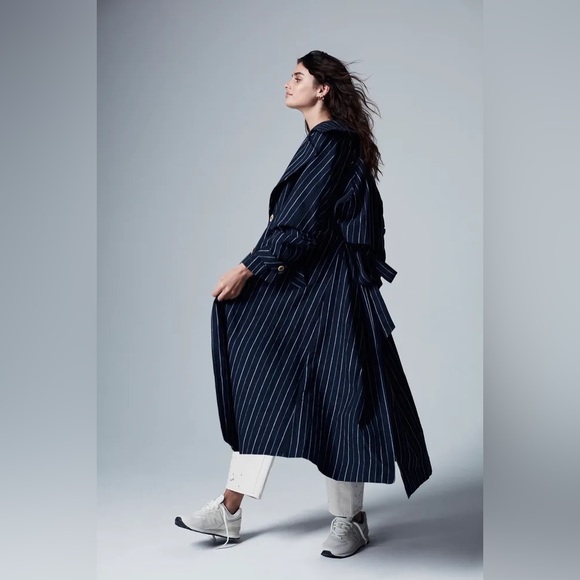 NWOT FREE PEOPLE We The Free Melia Mac Trench Coat In Navy Combo MSRP $228 - Picture 2 of 10